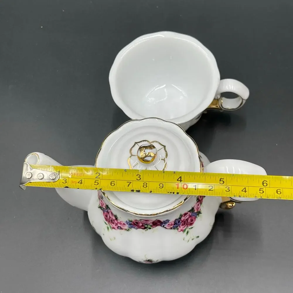 Rose Porcelain Tea for One Cup Pitcher Lid New